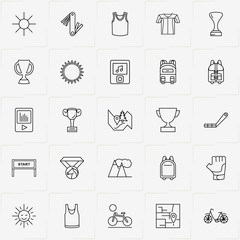 Bicycle Sport line icon set with map location , bicycle and backpack