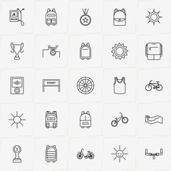 Bicycle Sport line icon set with sport shirt, trophy and music player