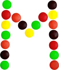 Letter M made out of candy