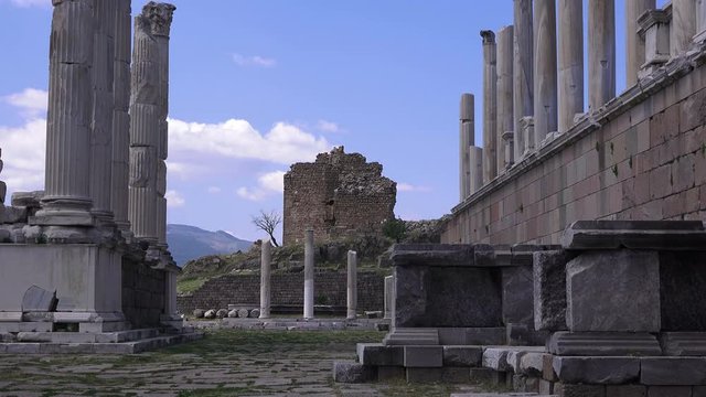 Pergamon museum, ruins of ancieny city, beautiful view in spring, Bergama, Turkey