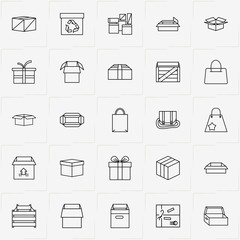 Boxes & Packages line icon set with gift box, package and box