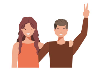 Fototapeta premium young couple with hands up avatar character
