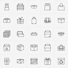 Boxes & Packages line icon set with bag, gift box and box and package