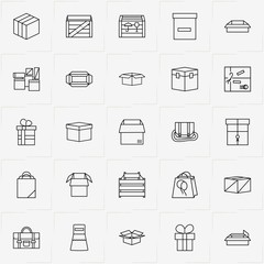 Boxes & Packages line icon set with box and package, gift box and box