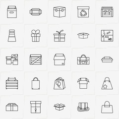 Boxes & Packages line icon set with package, gift box and box and package