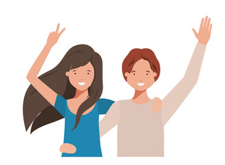 young couple with hands up avatar character