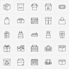 Boxes & Packages line icon set with box, gift box and bag