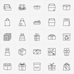 Boxes & Packages line icon set with box, gift box and box and package