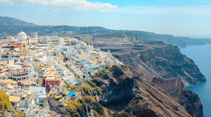 Fototapeta na wymiar Panoramic landscape and cityscape of Santorini Greece