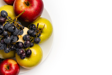 fresh fruit basket on white background