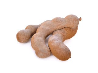ripe sweet tamarind pod on white background