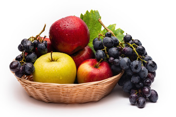 Naklejka na ściany i meble fresh fruit basket on white background