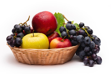 fresh fruit basket on white background