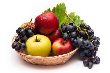 fresh fruit basket on white background
