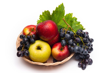 fresh fruit basket on white background