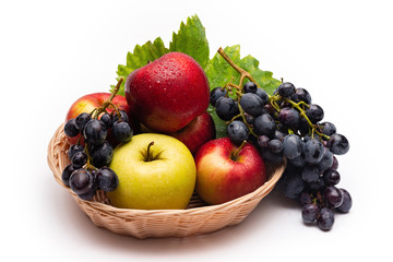 fresh fruit basket on white background