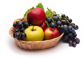 fresh fruit basket on white background