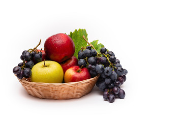 fresh fruit basket on white background