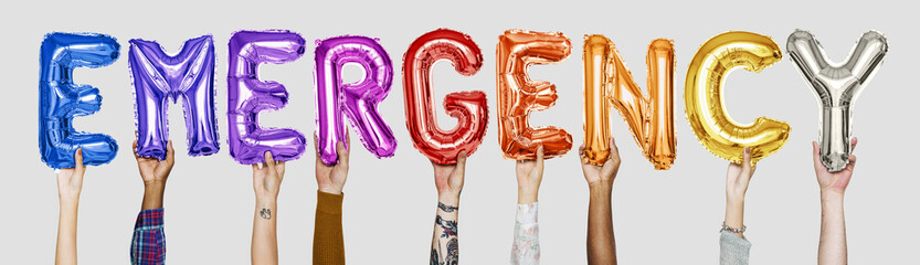 Hands showing balloons word isolated on background