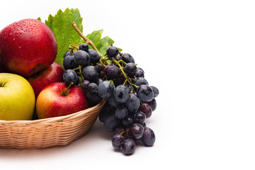 fresh fruit basket on white background