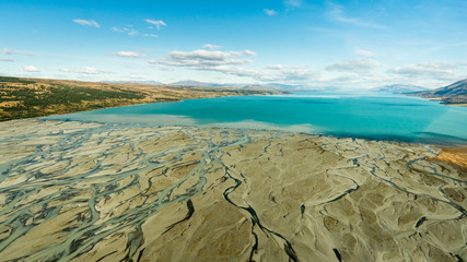Lake Pukaki with topview in New Zealand