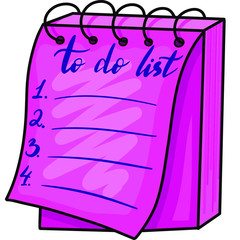 Vector illustration of cartoony pink notebook with to do list isolated on white background