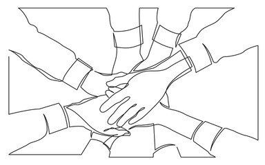 continuous line drawing of team holding hands together