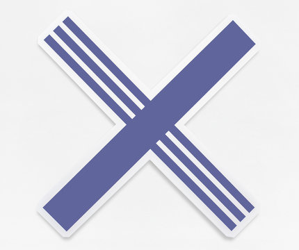 Times sign icon isolated on background - a blue and white cross with a white stripe