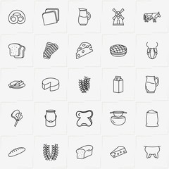 Bread & Milk line icon set with butter, spica and milk can