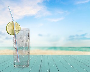 Glass of cold water with ice