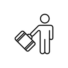 Person with baggage linear icon. Thin line illustration. Tourist, traveler. Passenger. Contour symbol. Vector isolated outline drawing. Editable stroke
