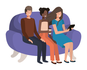 group of people seated in sofa avatar character