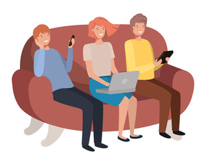group of people seated in sofa avatar character