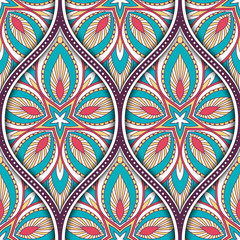 Seamless pattern with ethnic mandala ornament. Hand drawn illustration