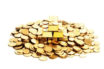 Gold bars and gold coins