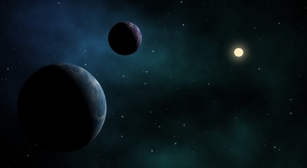 Obraz premium Exoplanets in an alien solar system illustration design.