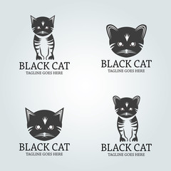 Black cat logo design template. Vector illustration