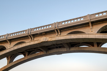 Main arch detail upward of the Rogue River bridge in Gold Beach, Oregon