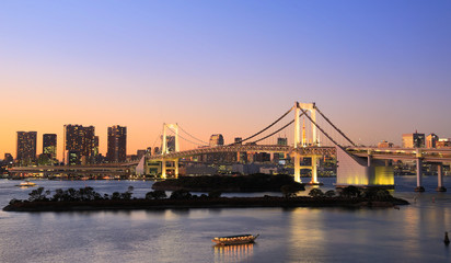 Fototapeta na wymiar Tokyo bay with Rainbow bridge 