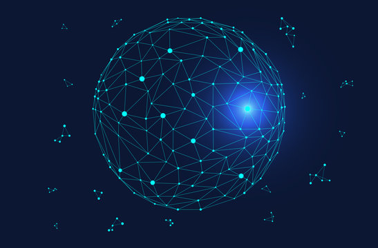 Low polygon mesh sphere, high tech vector background illustration