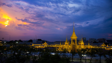 Obraz premium BANGKOK, THAILAND - NOVEMBER 16 2017: The Royal Crematorium for HM King Bhumibol Adulyadej at Sanam Luang. After the ceremony was completed open for the public. 2nd anniversary pass away.