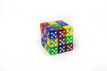 Cube of colorful six sided game dice