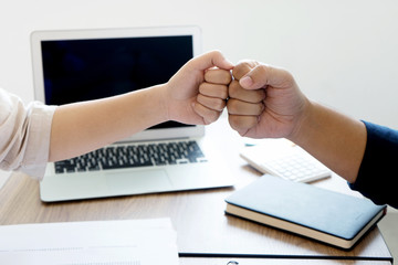 woman and man work for education or business on the table