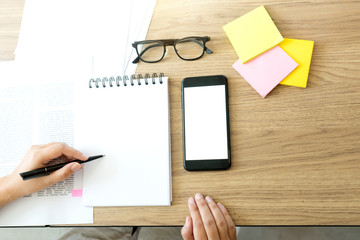 woman and man work for education or business on the table