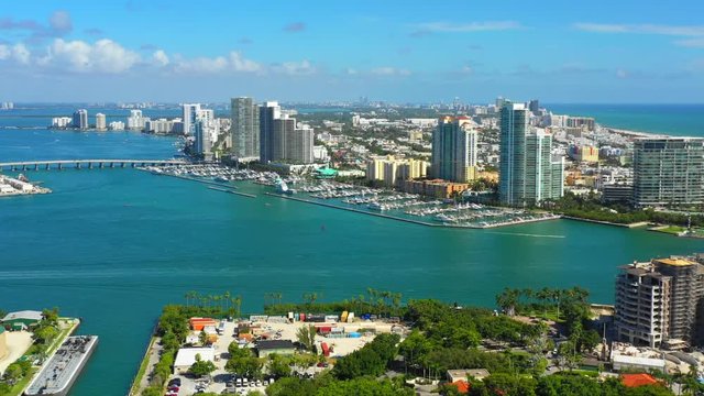 Aerial establishing aerial footage Miami Beach Marina 4k 30p