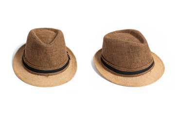 Brown straw hat isolated on white background.