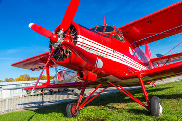 Obraz na płótnie Canvas Red biplane in Kiev Aviation Museum