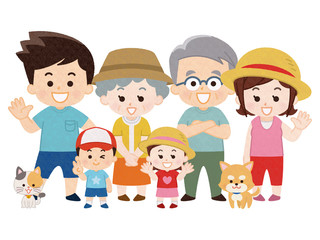 仲良し大家族とペット　夏服