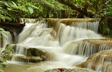 Scenic view of waterfall in the rainforest (never boring),erawan waterfall national park,kanchanaburi,thailand. 