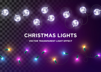 Obraz premium Vector Vintage Christmas Lights. Set of Multi-Colored Xmas Lights. Silver LED Glass Garland, Luxury Design Element for Greeting Card, Holiday Party Invitation, Anniversary Flyer. Festive Background.